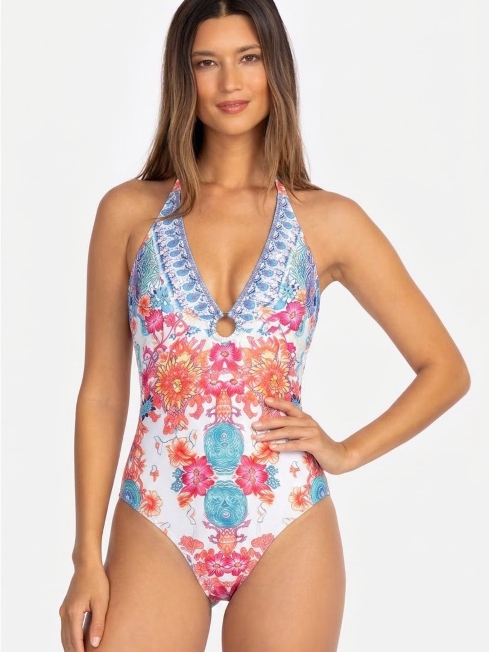V-neck One Piece Floral Tropical Swimsuit